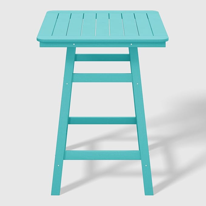 WestinTrends Malibu Square Outdoor Patio Counter High Bistro Bar Table with Umbrella Hole 37" Tall, Turquoise