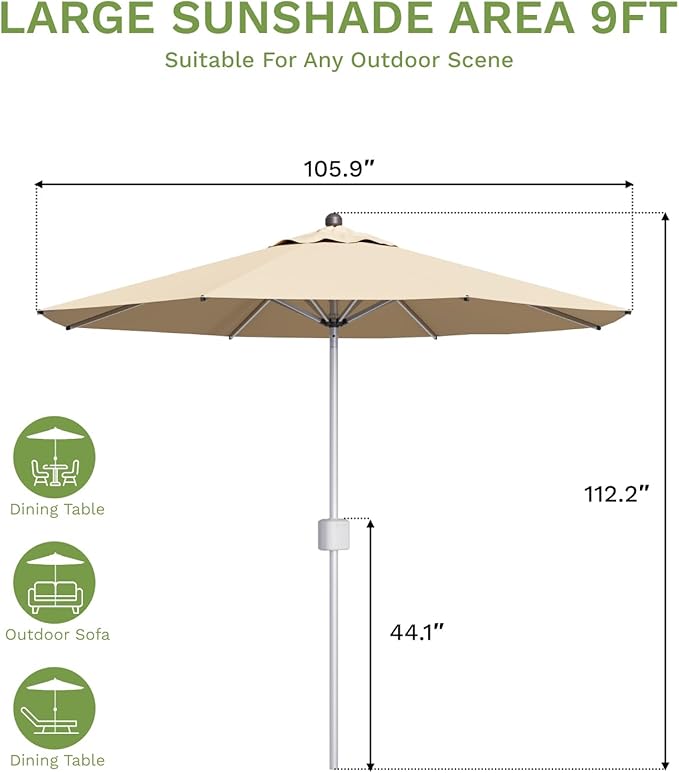 Patiowell 9 FT Motorized Patio Umbrella with Base Included, Outdoor Umbrella with Base, Detachable Power Bank Hands-Free Automation, Aluminum Frame for Backyard, Poolside, Outdoor Dining, Beige