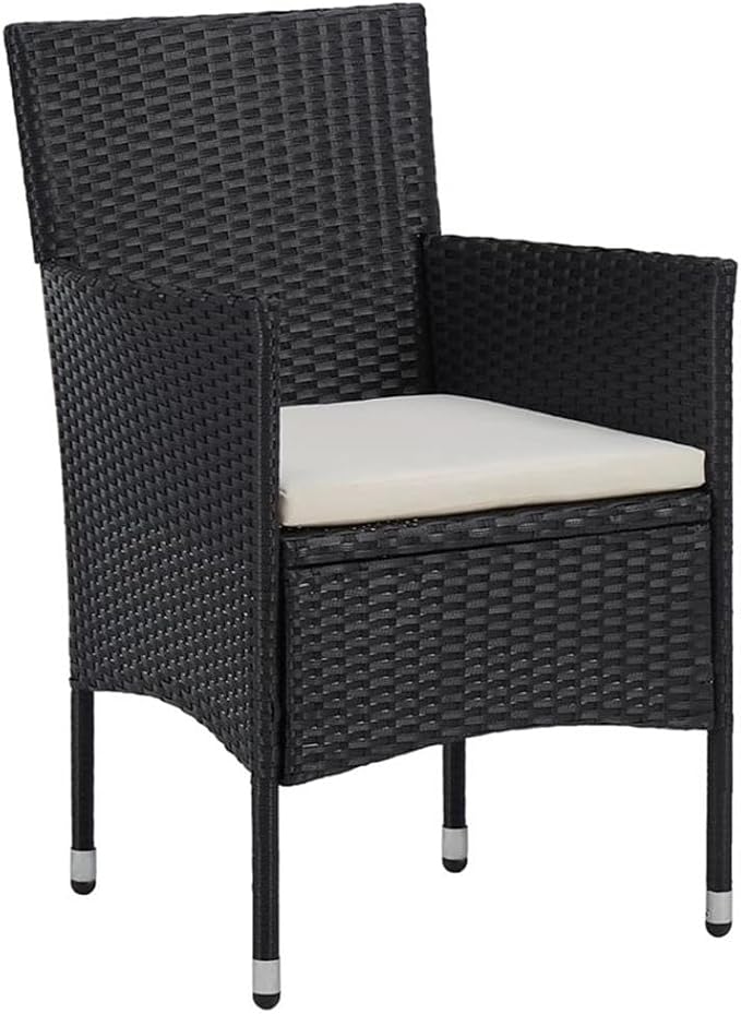Afuera Living 3-Piece Synthetic Poly Rattan Patio Dining Set, Black and Brown Finish, Weather-Resistant Acacia Wood, Cushioned Seats, Contemporary Design, 31.5 x 31.5 x 29.5 in, Garden or Terrace Use