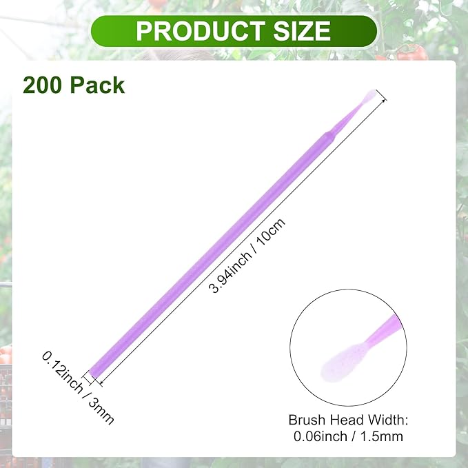 M METERXITY 200-Pack Pollinator Brush, 0.06inch/1.5mm Plastic Vegetable Pollinator Pen Manual Pollination Tool for Gardening/Greenhouse/Hydroponic Plants/Flower [Light Purple]