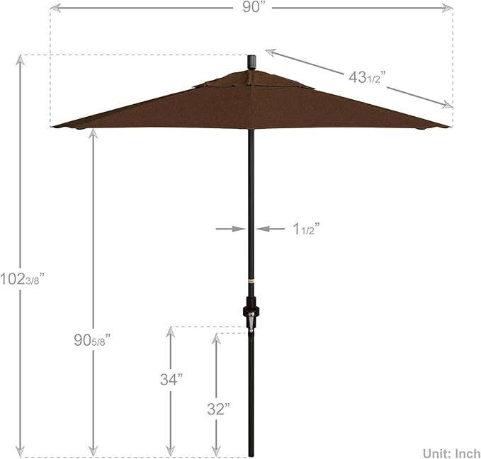 California Umbrella 7.5' Rd. Aluminum Patio Umbrella, Crank Lift, Collar Tilt, Bronze Pole