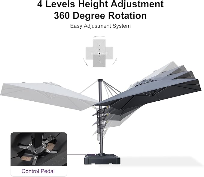 PURPLE LEAF 8' X 8' Patio Umbrella with Base for Pool 7' High Offset Outdoor Cantilever Umbrella Swimming Pool Umbrella with 360°Rotation for Poolside Grey