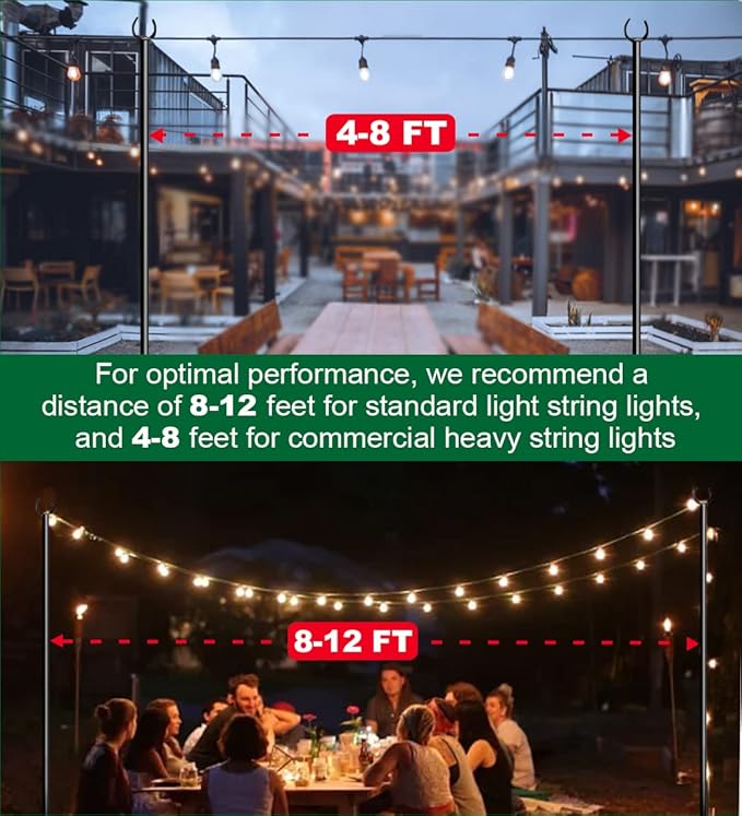 10ft String Light Pole for Soft Surfaces, Light Pole for Outdoor String Light, Perfect for Garden, Backyard, and Patio Lighting Stand for Parties, Wedding - Matte Black Finish - 1 Pack