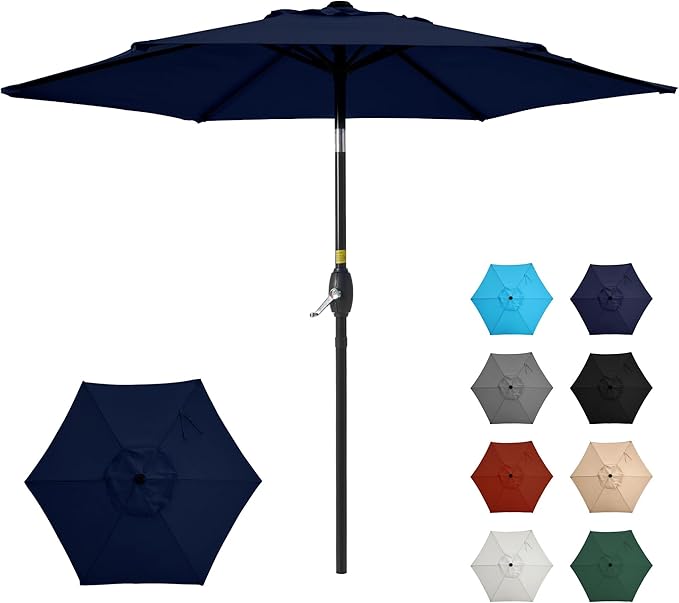 SUNVIVI OUTDOOR 7.5' Outdoor Patio Umbrella, Patio Umbrella, Market Umbrella, Aluminum Pole Umbrella with Push Button Tilt and Crank, 6 Ribs, Polyester Canopy, Navy Blue