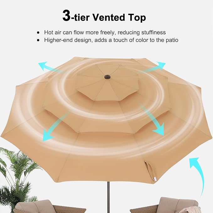 ABCCANOPY Patio Umbrellas 3 Tiers 11FT (Tan)