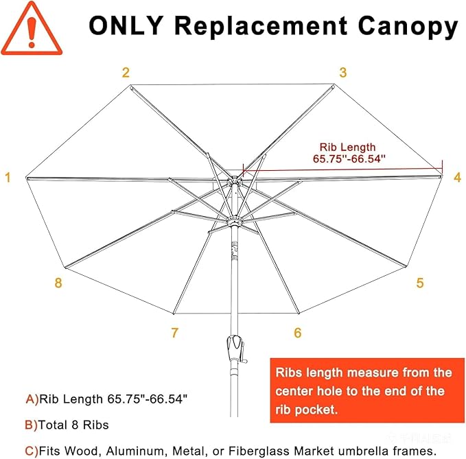 MASTERCANOPY Patio Umbrella 11 ft Replacement Canopy for 8 Ribs-Burgundy Canopy Only