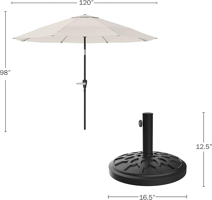 Pure Garden Patio Umbrella with Auto Tilt - 10ft Easy Crank Sun Shade with 19lb Weighted Base for Deck, Outdoor Furniture, or Pool (Tan)