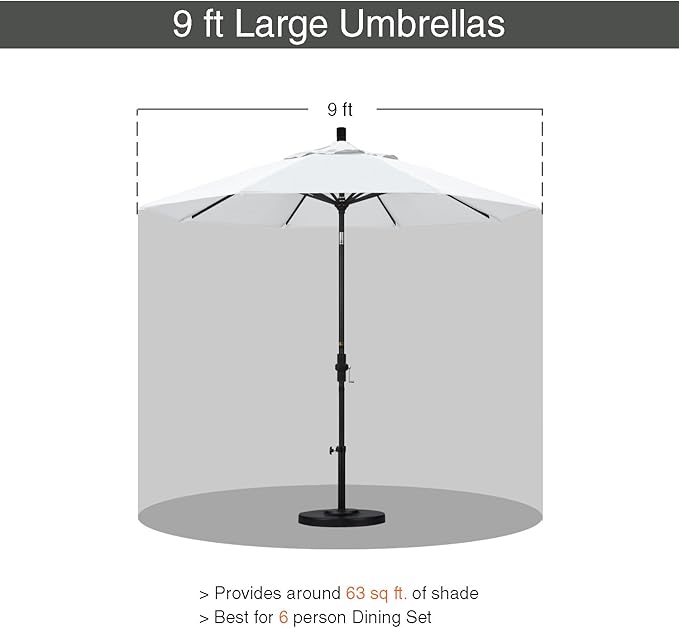 California Umbrella 9' Round Aluminum/Fiberglass Umbrella, Push Open, Silver Pole, Olefin White Fabric