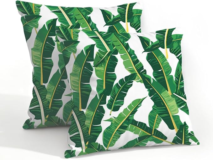 20x20 Inch Outdoor Pillow Covers Set of 2 Waterproof Throw Pillow Covers Decorative Couch Cushion Covers Banana Leaves Square Pillowcases Protectors for Patio Garden Sofa