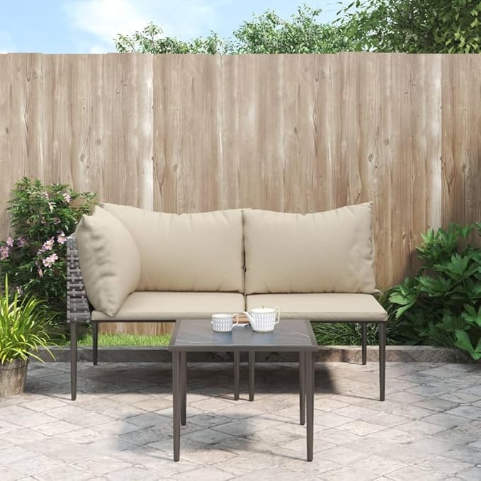 3 Piece Patio Lounge Set with Cushions, Patio Conversation Set Porch Furniture Set Sectional Sofa Outdoor Sofa Sets for Piazza Garden Exhibition Negotiation Area Gray Poly Rattan