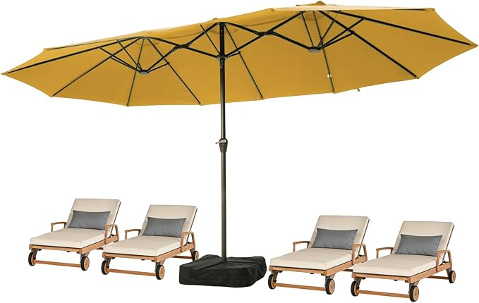 15FT Large Patio Umbrellas with Base Included, Outdoor Double-Sided Rectangle Big Market Umbrella with Stand, Outside Umbrellas for Poolside Lawn Backyard,Yellow