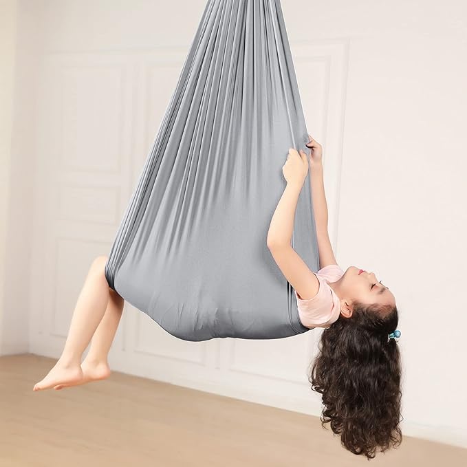 Yoga Swing for Kids Hammock Children Hangin Indoor Outdoor Autism Aspergers,ADHD Kids Hangin Therapy Swing 110inch x 59inch (Hardware Included) Silver Gray