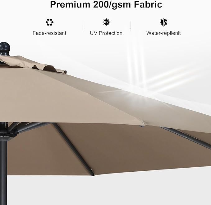 PURPLE LEAF 9' Round Patio Umbrella Outdoor Table Umbrella Aluminum Frame Market Umbrella Sun Umbrella with 8 Sturdy Ribs Tilt for Garden Deck Lawn Pool Taupe