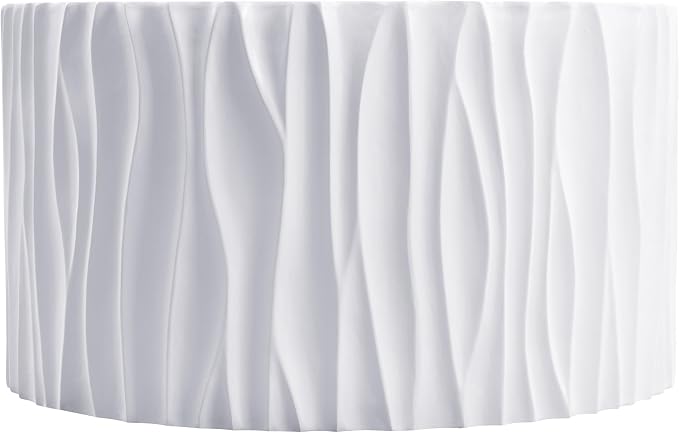 White Coffee Table with Wavy Fluted Side, Modern Round MGO Magnesium Oxide Center Table Assembly-Free for Patio Garden Balcony Outdoor 26.77" x 14.76"