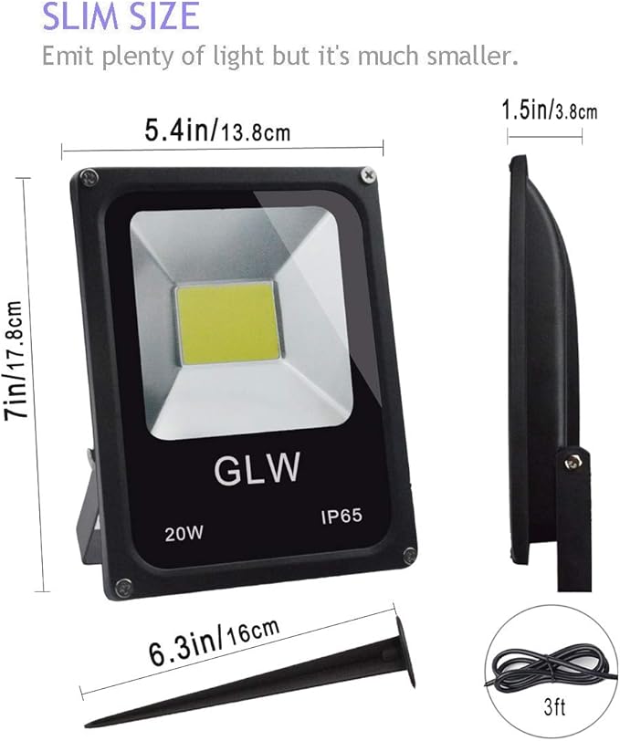 20W 12V~60V AC/DC LED Work floodlight IP65 Waterproof Outdoor Light, 1800LM, 6000K, Daylight White safetylight, 250W Halogen Light Equivalent, Used in Garage, Lawn, Wall