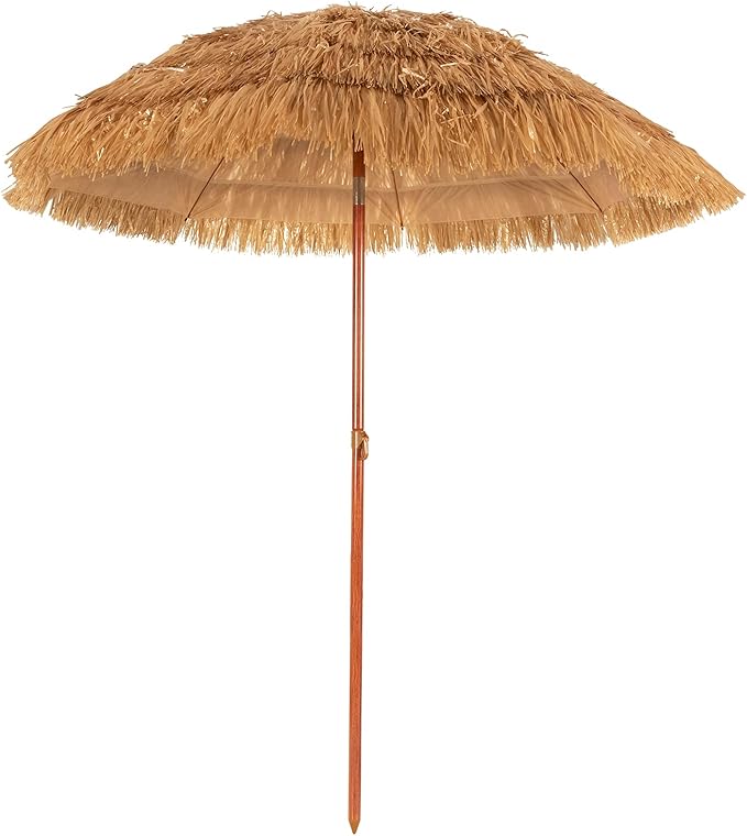 Giantex 6.5Ft Thatched Tiki Umbrella, Hawaiian Style Patio Grass Umbrella with 8 Ribs & Tilt Adjustment, Outdoor Portable Beach Sunshade for Yard, Garden & Poolside