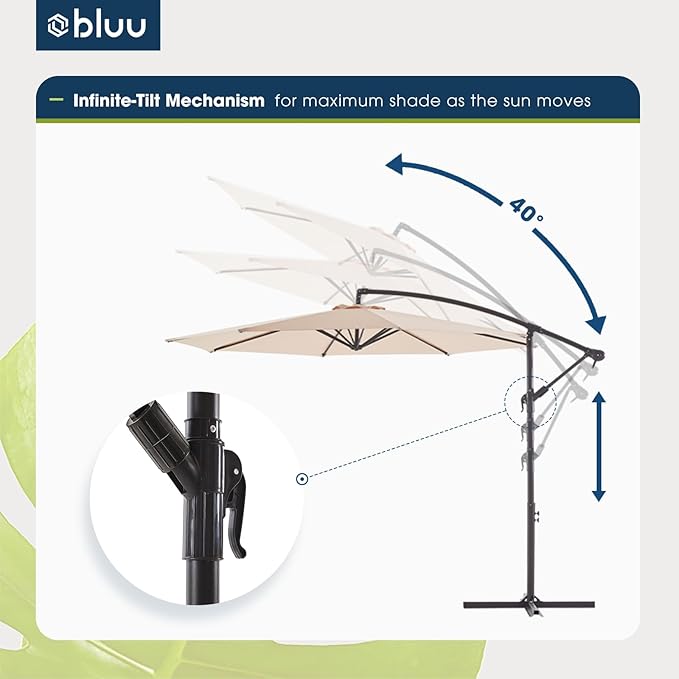 WUFF Bluu 10ft Patio Offset Umbrella Cantilever Umbrella Hanging Market Umbrella