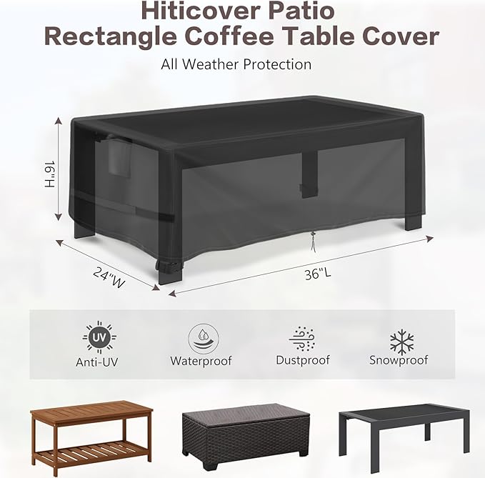 Outdoor Coffee Table Cover Rectangle, 36 Inch Waterproof Patio Rectangular Coffee Table Cover, Outdoor Small Furniture Covers for Winter, Rainproof Fade Resistant - 36 x 24 x 16 Inch