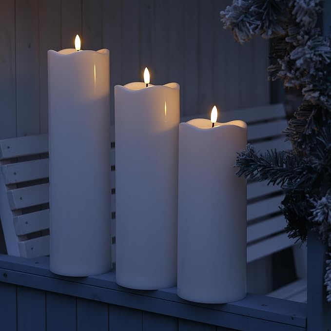 4" x14" Outdoor Candles with Timer Waterproof Large Flickering Flameless Candles with Remote Tall White Pillar Candles for Indoor Outdoor Use, 1Pack