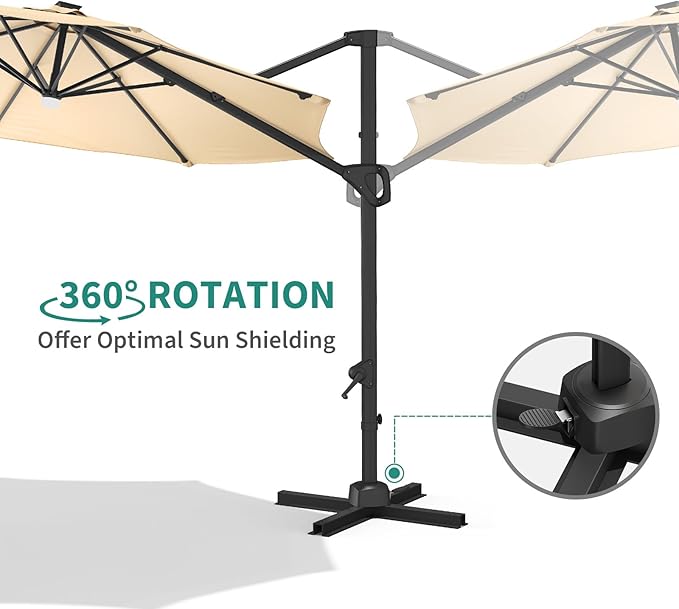 10 Ft Offset Patio Umbrella with Base Included, Round Cantilever Umbrella with UV Protective And Water Resistant Canopy, 360° Rotation, Integrated Tilting System, Beige