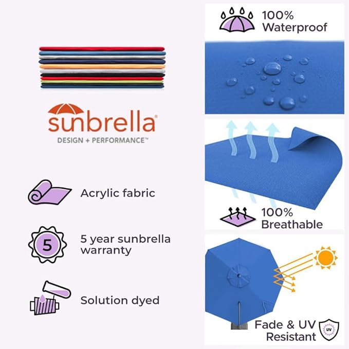Midtown Umbrellas 10 Ft Outdoor Cantilever Patio Umbrella w/Sunbrella Dark Blue Fabric - Tilt 360° Rotate Offset Patio Umbrella, Deck Patio Umbrella, Backyard Umbrella & Garden Umbrella - Black Frame