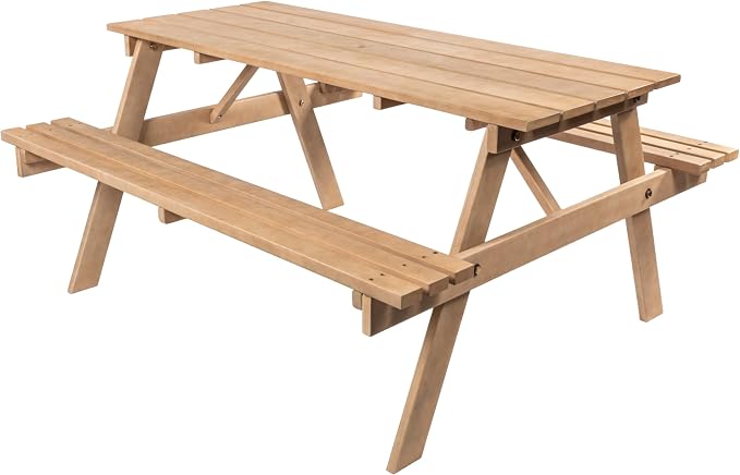 JONATHAN Y Shoreham 59" Eucalyptus Wood Outdoor Picnic Table with Benches for Patio, Rectangular Dining Set with 2" Umbrella Hole, Heavy Duty 700 lbs Capacity, Light Teak BNH200B