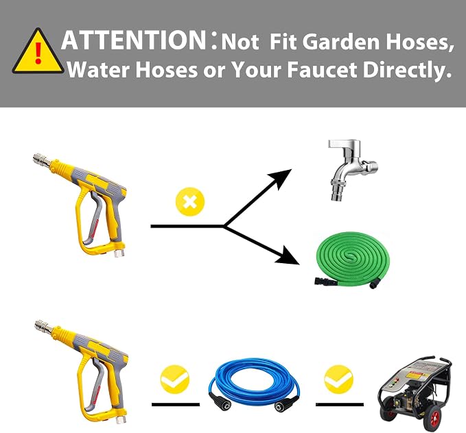 Short Pressure Washer Gun, High Power Washer Gun with 1/4 Inch Quick Connect, 3/8'' Quick Connect, M22-14mm and M22-15mm Fittings, 5000 PSI