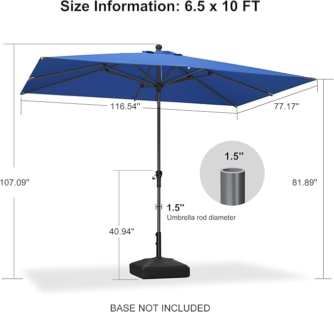 PURPLE LEAF 10' x 6.5' Rectangular Patio Umbrella Outdoor Table Umbrella Aluminum Frame Market Umbrella Sun Umbrella with 8 Sturdy Ribs & Tilt for Garden Deck Lawn & Pool Sky Blue