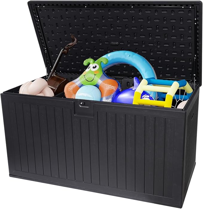 230 Gallon Resin Deck Box Outdoor Waterproof Storage with Lockable Lid for Patio Furniture Pool Accessories Garden Tools Extra Large 230-Gal Capacity