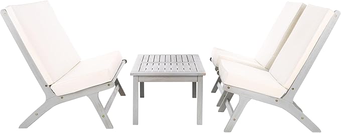 SAFAVIEH Outdoor Collection Chaston Grey Wood/Beige Cushion 4-Piece Conversation Patio Set