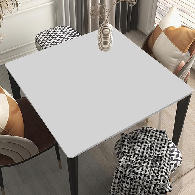Square Fitted Tablecloth Suit for 60"x60" Table LightGrey Stretch Table Topper Cap for Dining Kitchen Home Party Style196