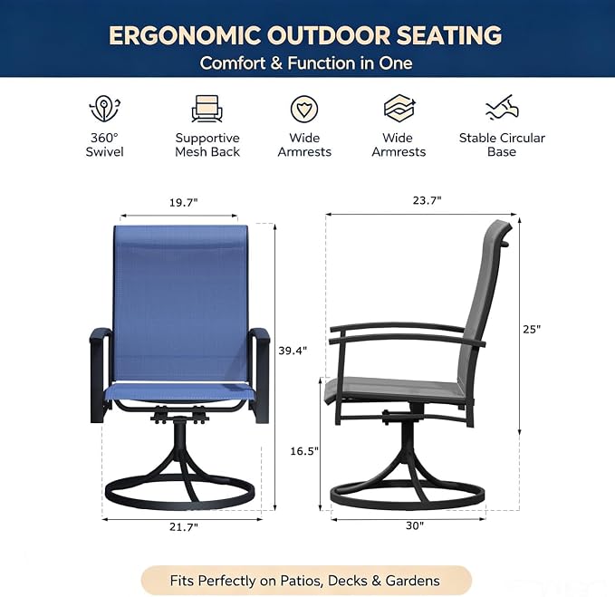 Outdoor Swivel Rocker Dining Chair Set of 2, All Weather Patio Dining Chair with Textilene High Back and Metal Frame, Backyard, Lawn Garden and Deck Porch Patio Furniture Set