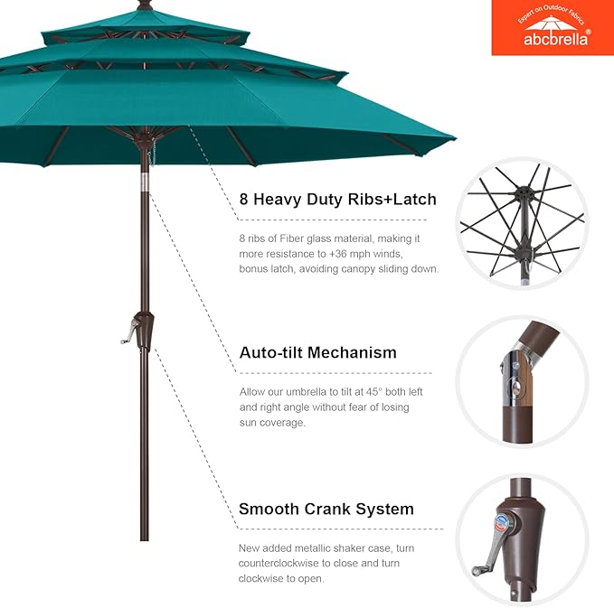ABCCANOPY 5-Year 10-Year No Fading 9FT 3 Tiers Patio Umbrella, Outdoor Table Umbrella with 8 Sturdy Ribs for Deck, Backyard, Garden, Yard