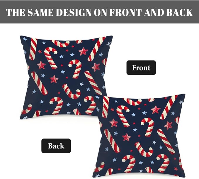 18x18 Inch Outdoor Pillow Covers Set of 2 Waterproof Throw Pillow Covers Decorative Couch Cushion Covers Christmas Candy Star Square Pillowcases Protectors for Patio Garden Sofa