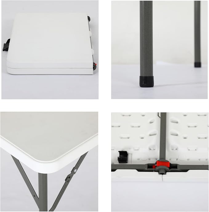 34" Folding Card Table, Heavy Duty Plastic Square Table - Portable & Handle & Lock ，for Camping, BBQ, Party