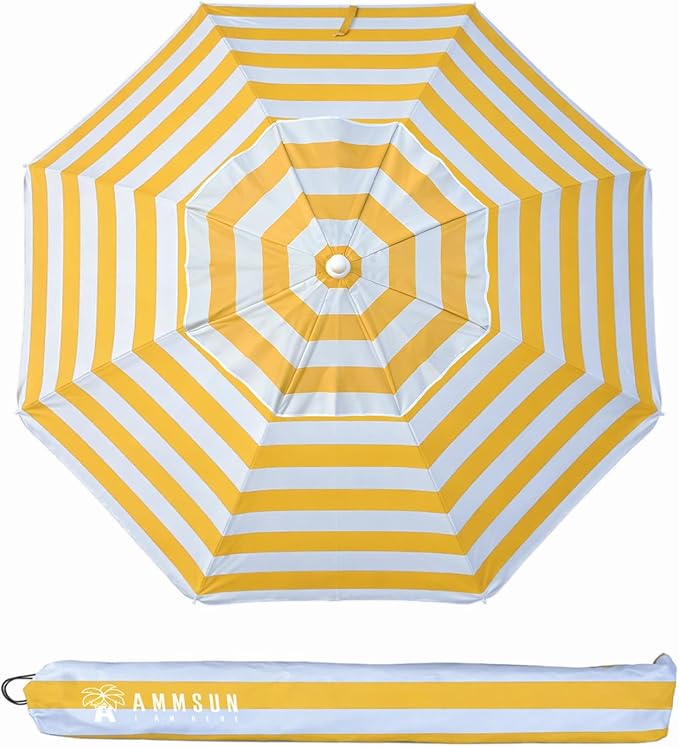 AMMSUN 6.5 Foot Heavy Duty Beach Umbrellas for Sand with tilt Sun Shelter, UV 50+ Protection Outdoor Sunshade Umbrella with Carry Bag for Patio Garden Beach Pool Backyard multicolor Yellow