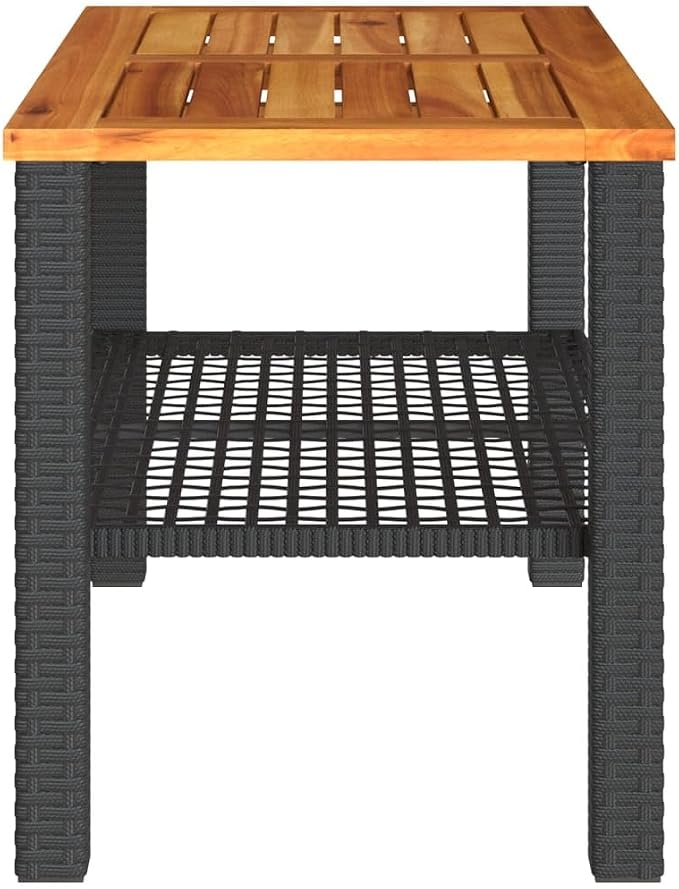 Modern Outdoor Dining Table for Garden with Steel Frame and Weather Resistant Patio Side Table in Black and Brown