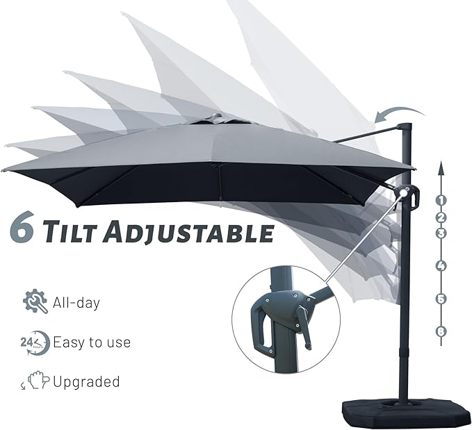 Domi 10’x10’ Cantilever Patio Umbrella, Aluminum Windproof Outdoor Umbrella with 360°Rotation, Square Offset Sun Shade Umbrella for Outside Deck Backyard Garden Pool, Gray