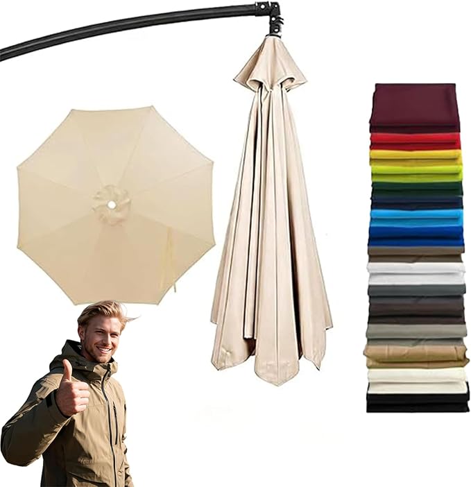 11FT 8Ribs Cantilever Umbrella Replacement Canopy,2026 Upgraded Patio Umbrella Canopy Replacement Cover,Uv-Resistant Protection Waterproof Cantilever For Garden, Backyard, Pool