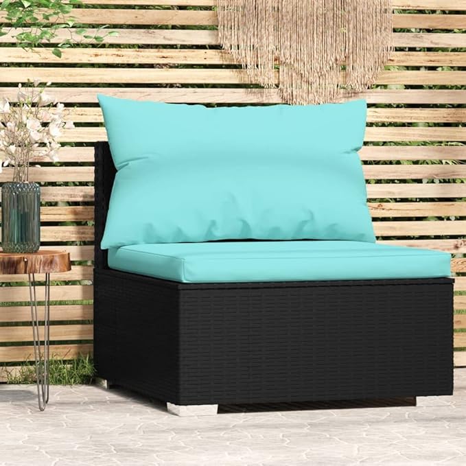 Patio Middle Sofa with Cushions Black Poly Rattan, Outdoor Patio Sectional, Outdoor Sofa Set, Furniture Conversation Sets, Outdoor Porch Furniture for Balcony, Yard