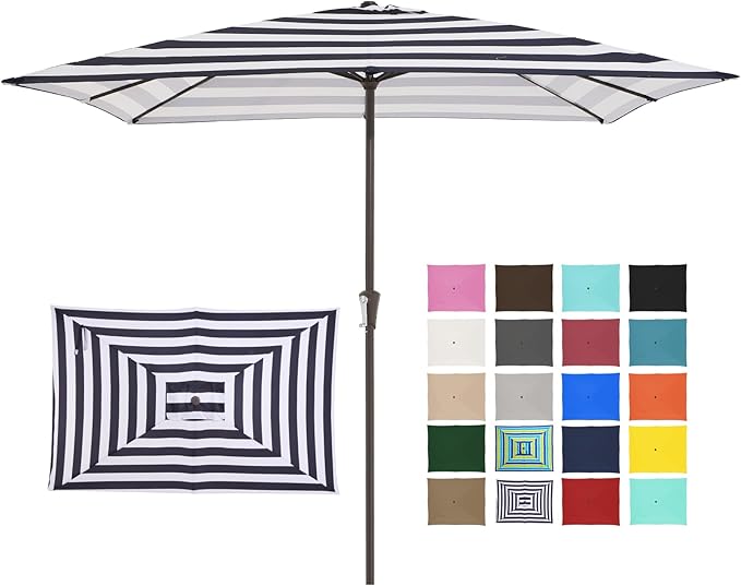 JEAREY 8x10 ft Rectangular Patio Umbrellas Outdoor Table Market Umbrella w/Crank, 8 Sturdy Ribs, UV Protection Windproof Sunproof for Garden, Deck, Backyard, Pool(Black Striped)