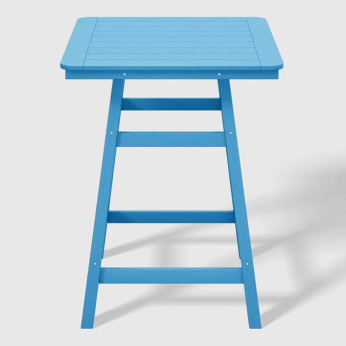 WestinTrends Malibu Square Outdoor Patio Counter High Bistro Bar Table with Umbrella Hole 37" Tall, Pacific Blue