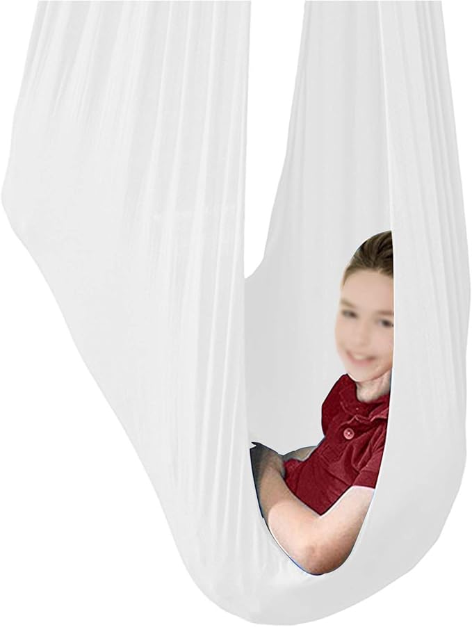 Kids Swing Hammock for Autism ADHD ADD Up to 100kg Sensory Child Elastic Parcel Steady Seat Cuddle Swing (Color : White, Size : 150 x 280 cm (L x W).)
