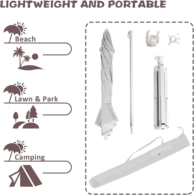 6.5ft Portable Beach Umbrellas for Sand Beach UV 50+ Umbrella with Tilt & Steel Pole, Protection with Heavy Duty Anchor, Patio Umbrella with Carry Bag
