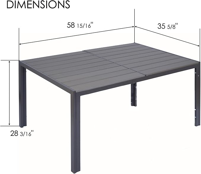 Kozyard Coolmen Outdoor Patio Indoor Dining Table Rectangle 58.9" L × 35.6" W Land Wood Like Laminate Tabletop for 6 People Porch Balcony Garden Brown