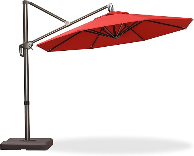 PURPLE LEAF 10' X 10' Cantilever Patio Umbrella with 360-degree Rotation Aluminum Round Outdoor Offset Hanging Umbrella for Patio Pool, Red