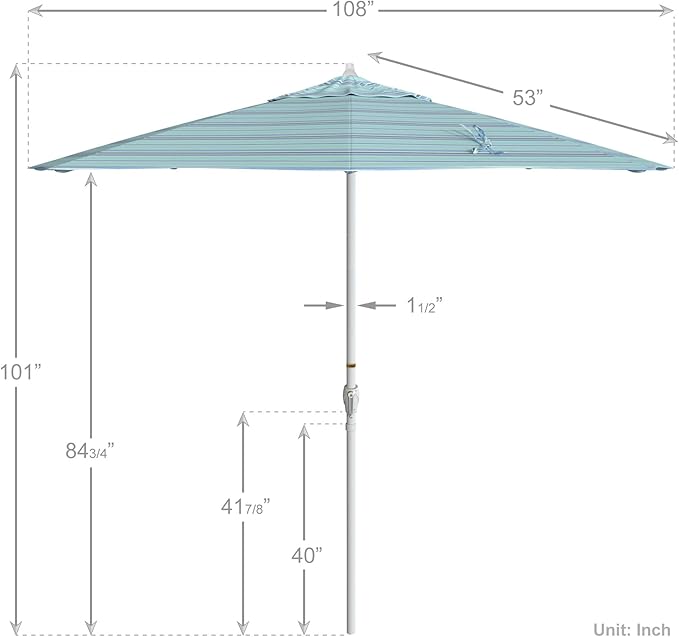 California Umbrella 12-Year Protection 9' Rd Aluminum Patio Umbrella, Crank Lift, Auto Tilt, White Finish, Sunbrella Dolce Oasis