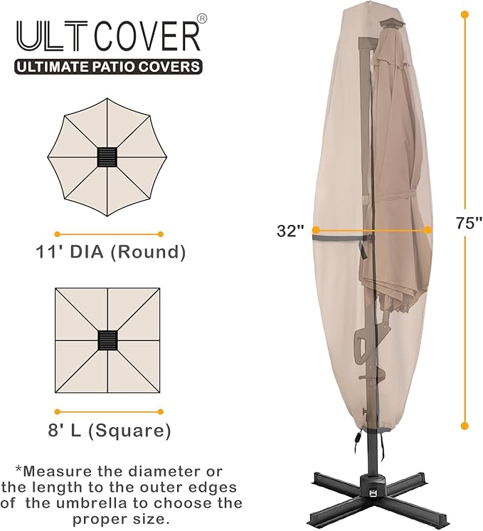 ULTCOVER Patio Parasol 600D Waterproof Clear Top Outdoor Umbrella Cover - Fits Solar Umbrella 8-11 Feet