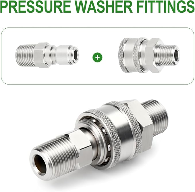 TAISHER 2PCS 304 Stainless Steel 3/8" Female NPT High Pressure Washer Quick Connect Coupler for Pressure Washing Gun Hose Accessories