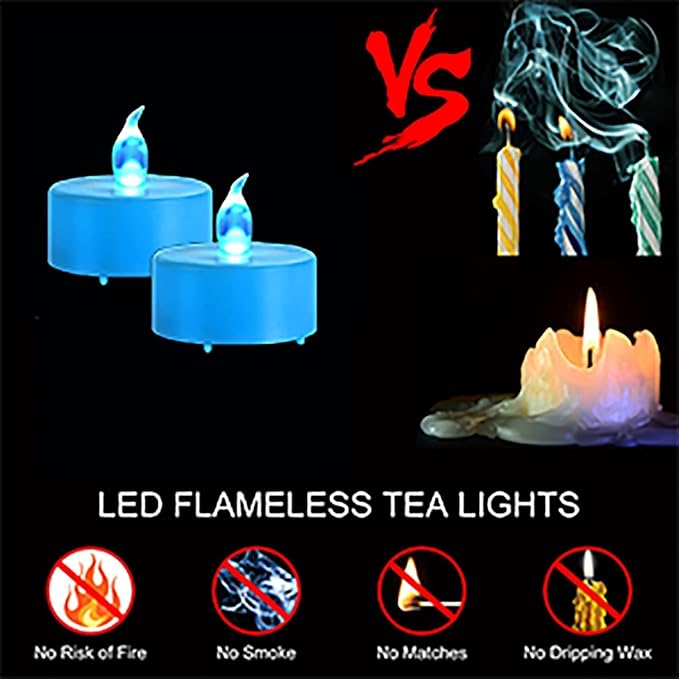 Hanzim LED Tea Lights Candles- 12PACK Blue Flameless Candles Realistic and Bright Flickering Long Lasting 200Hours for Holiday Celebration,Party, Home Decoration,Battery Operated